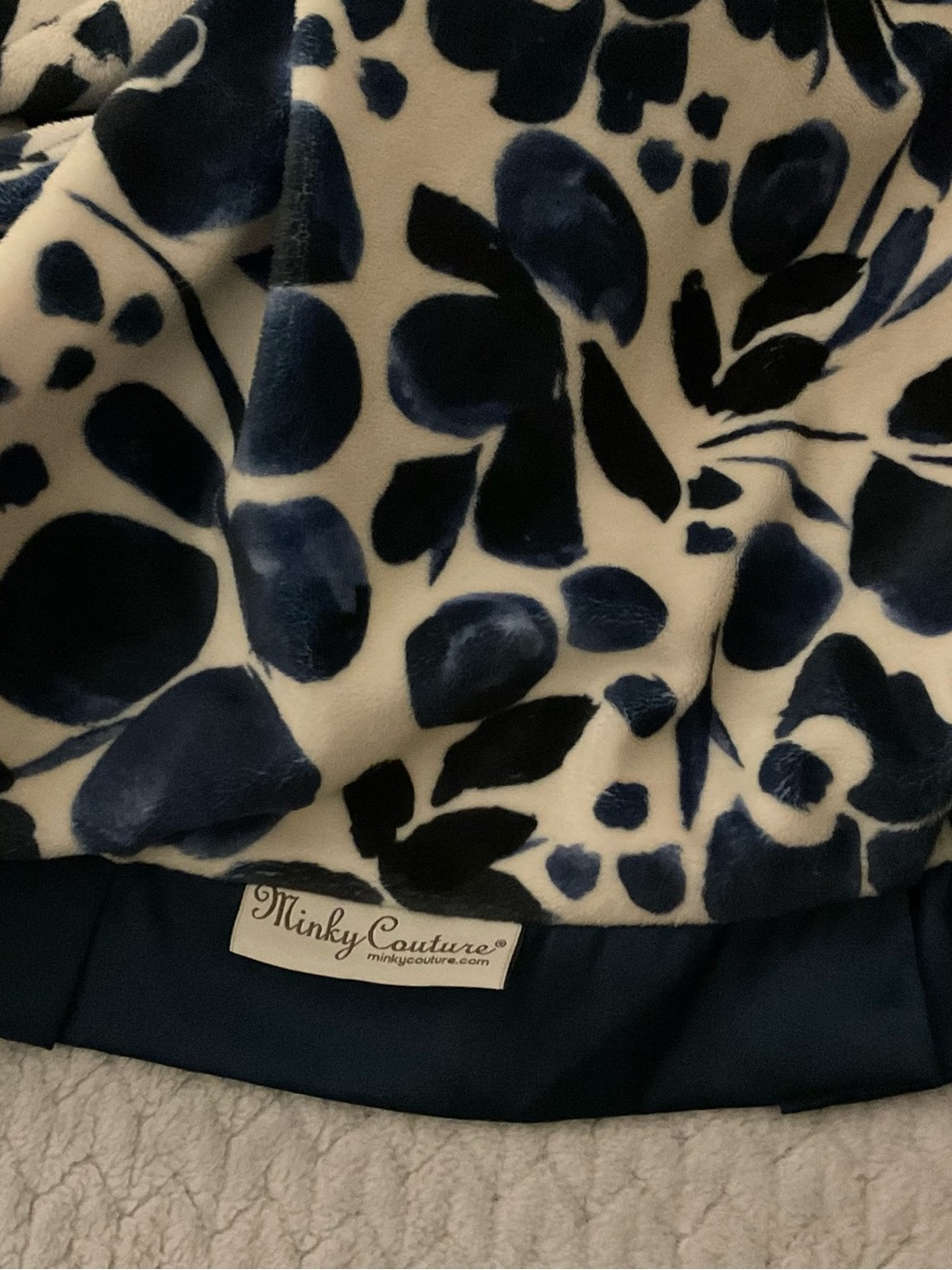 Minky Couture Navy & Cream Floral Plush Throw Blanket